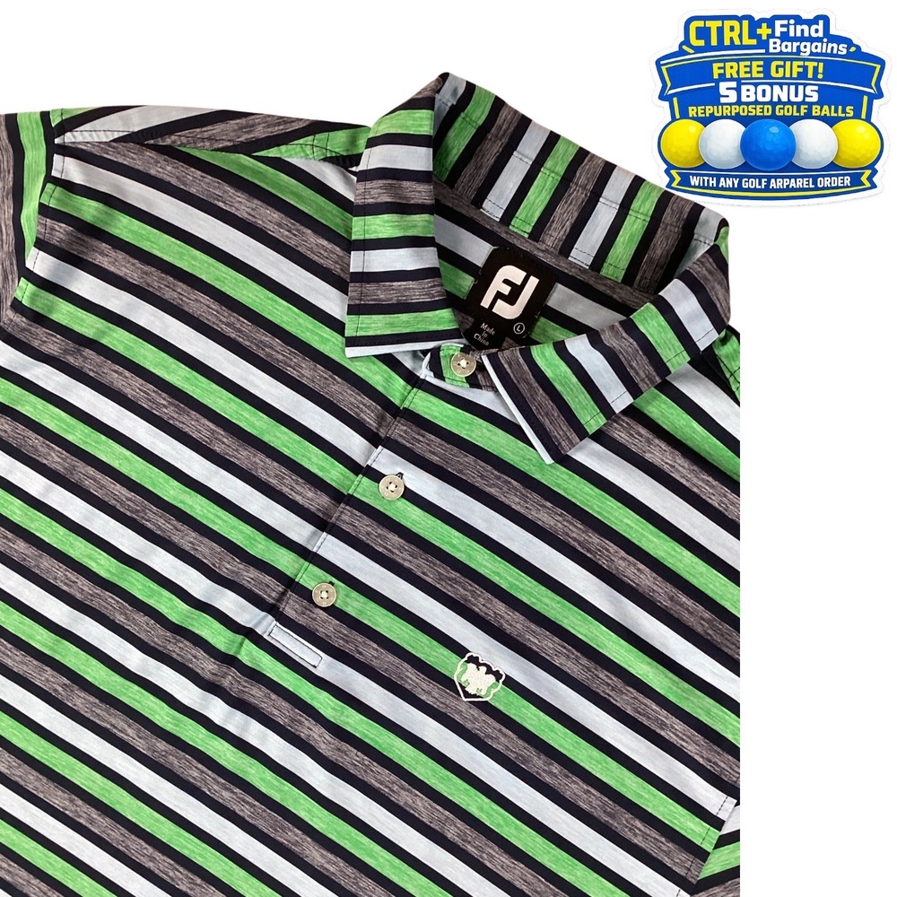 FootJoy ProDry Performance Striped Golf Shirt Polyester Spandex Green Mens Large